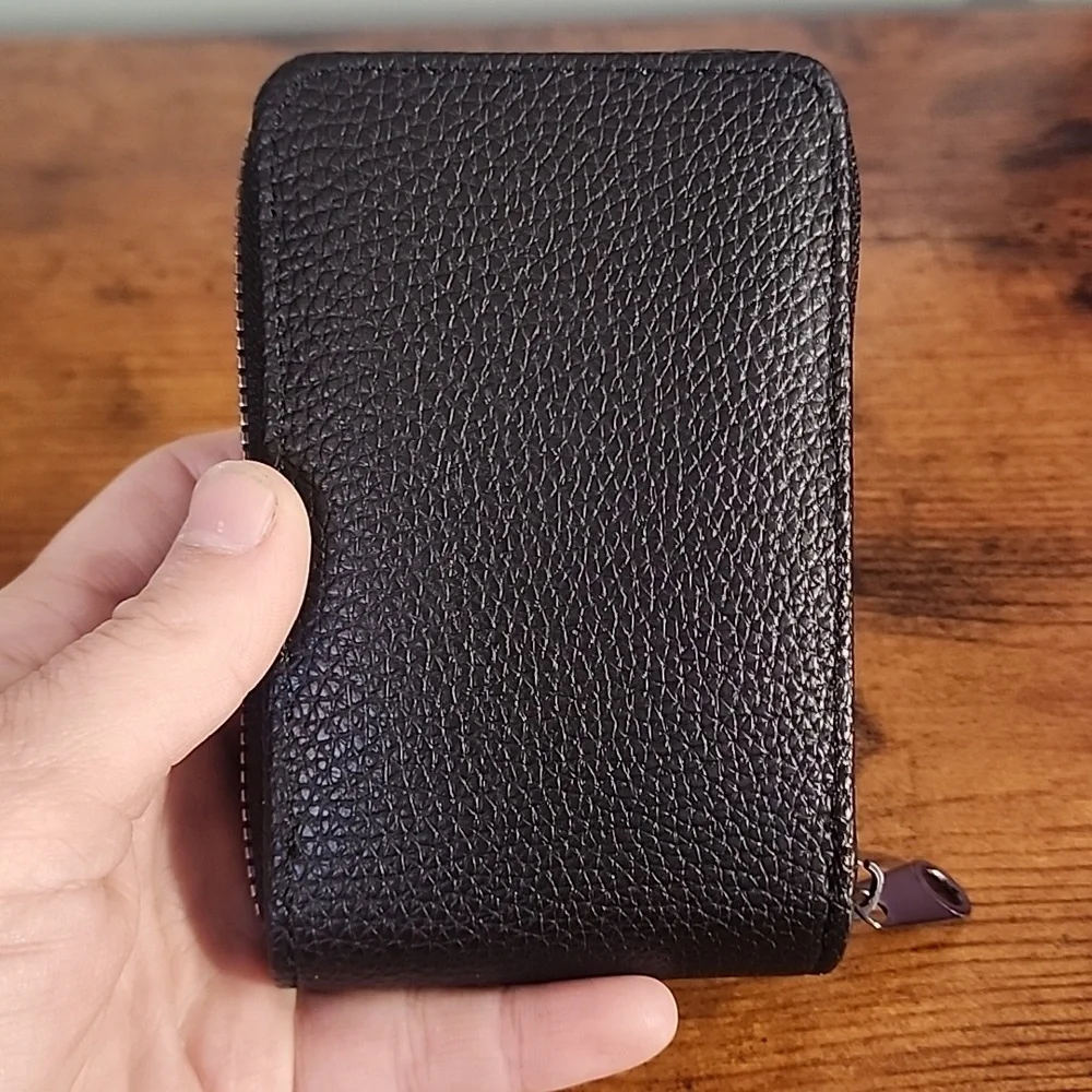 Black PU Leather Slim vertical Wallet With Zipper portable Casual For Any Cards